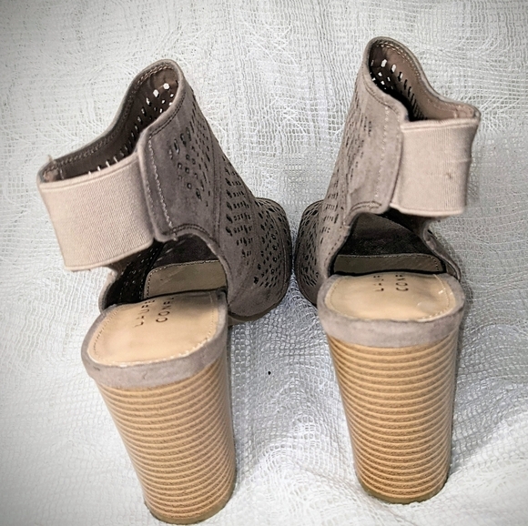 Taupe Peep Toe Cutout Slingback Suede High Heel Booties - Picture 3 of 7